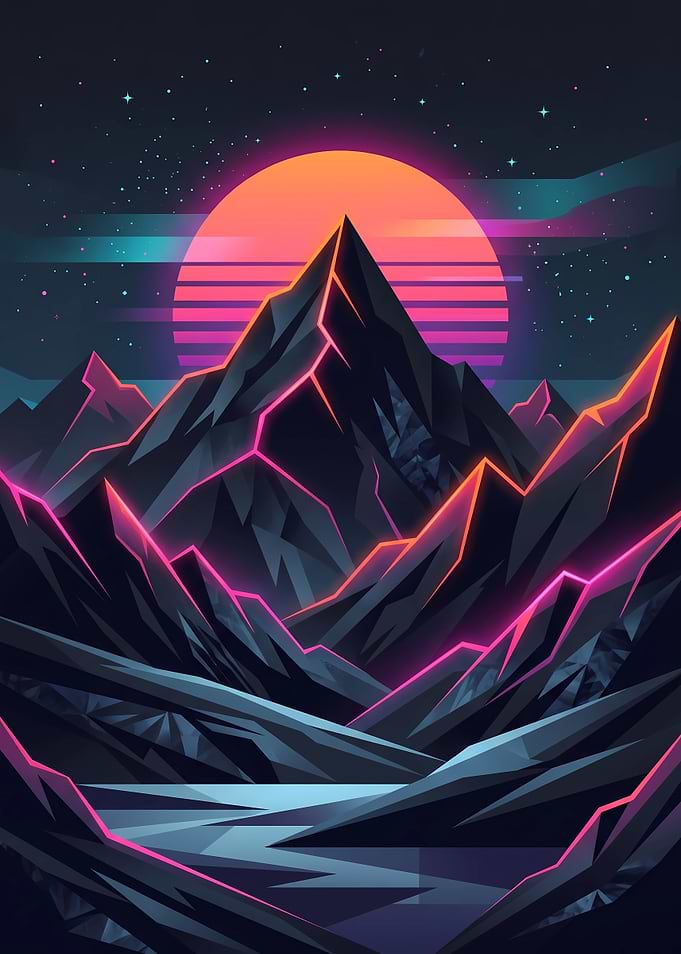 Synthwave Neon Mountain Landscape