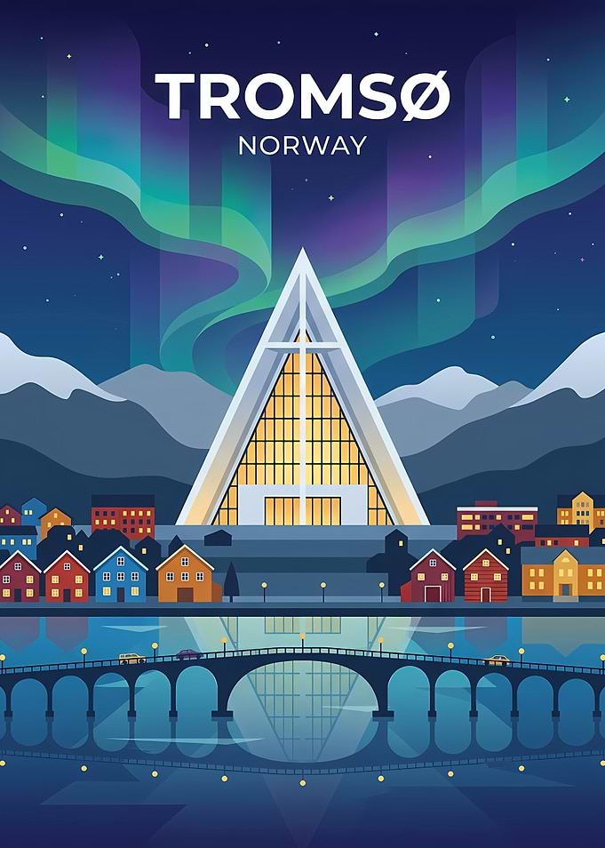 Tromsø Norway Northern Lights Travel Poster