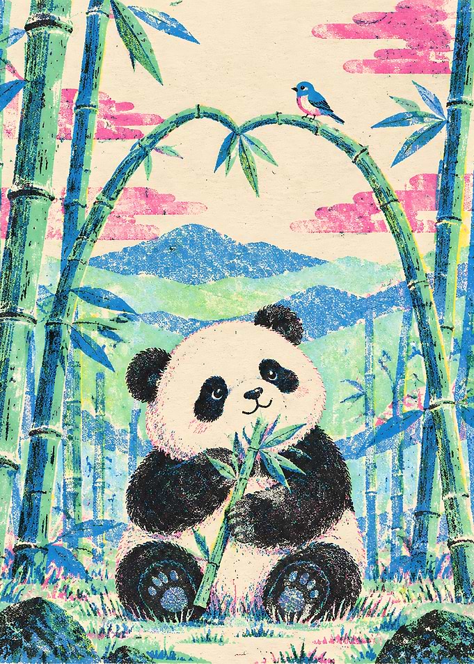 Cute Panda in Bamboo Forest