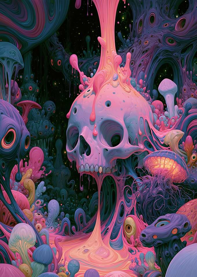 Surreal Psychedelic Melting Skull Landscape