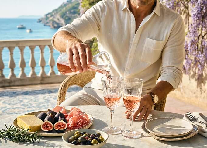 Mediterranean Rosé Wine and Appetizer Spread