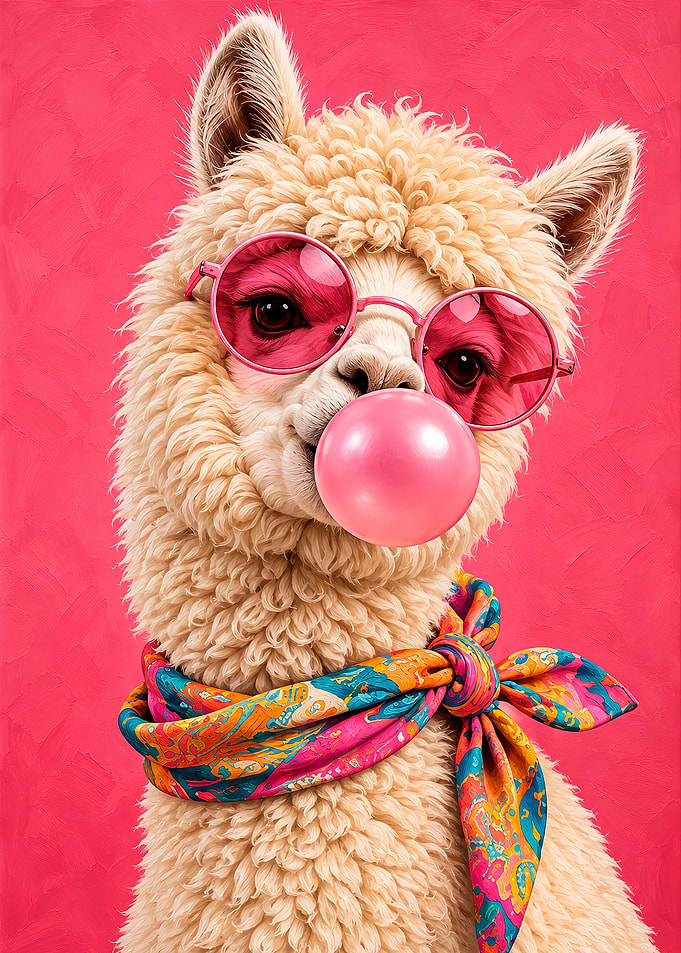 Stylish Llama with Bubblegum