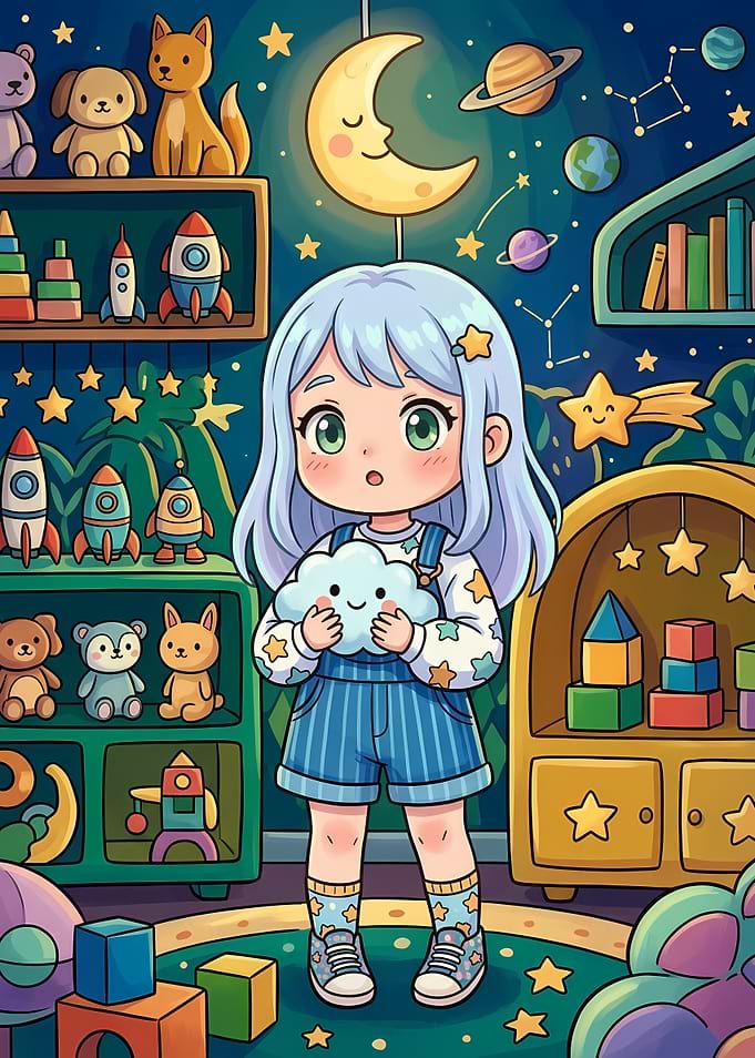 Cute Anime Girl in Space Nursery