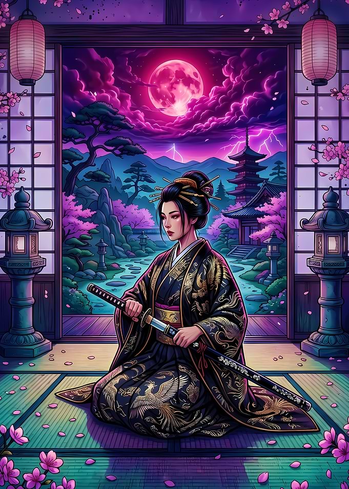 Samurai Woman in Traditional Japanese Setting