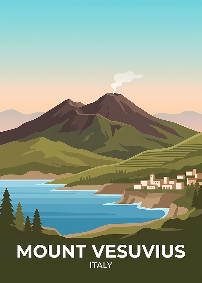 Mount Vesuvius Italy Travel Poster