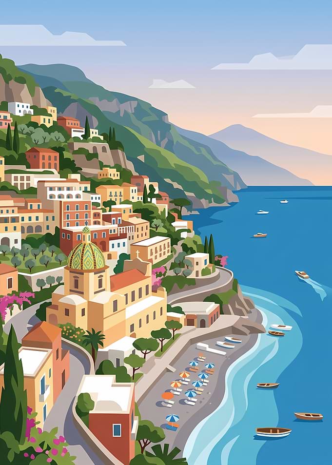 Positano Amalfi Coast Travel Illustration