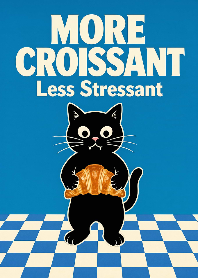 More Croissant Less Stressant Cat Poster
