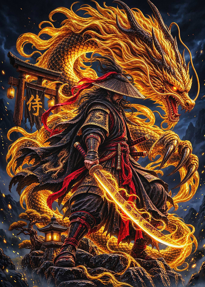 Samurai Dragon Epic Fantasy Art