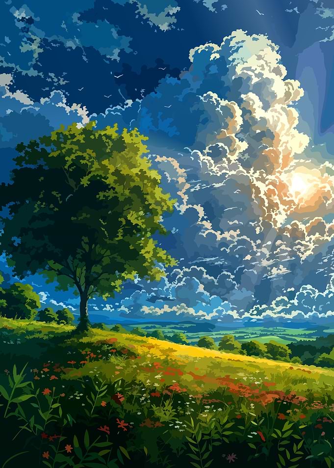 Vibrant Anime Style Summer Landscape