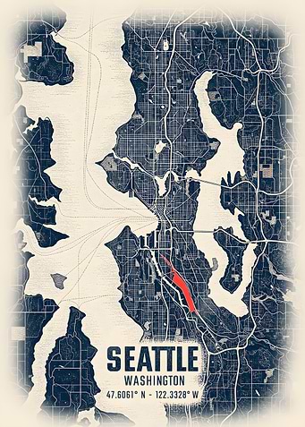 Seattle Washington Vintage Map