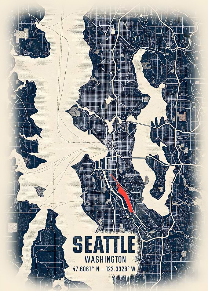 Seattle Washington Vintage Map