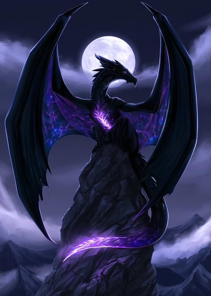Majestic Cosmic Dragon Under Full Moon