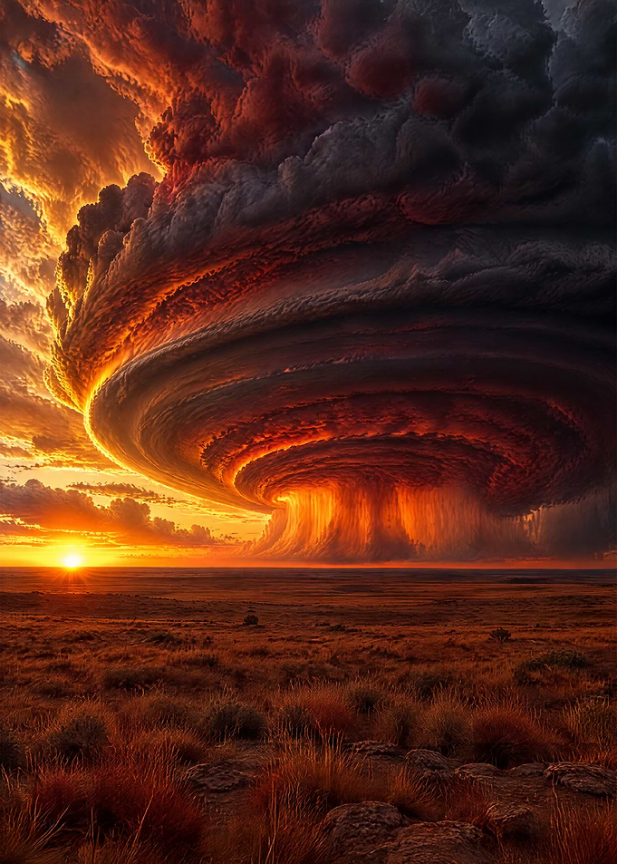 Dramatic Supercell Storm at Sunset