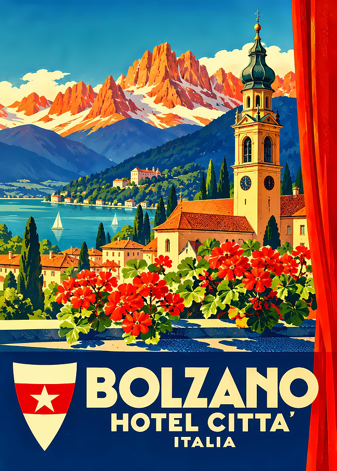 Vintage Travel Poster of Bolzano Italy