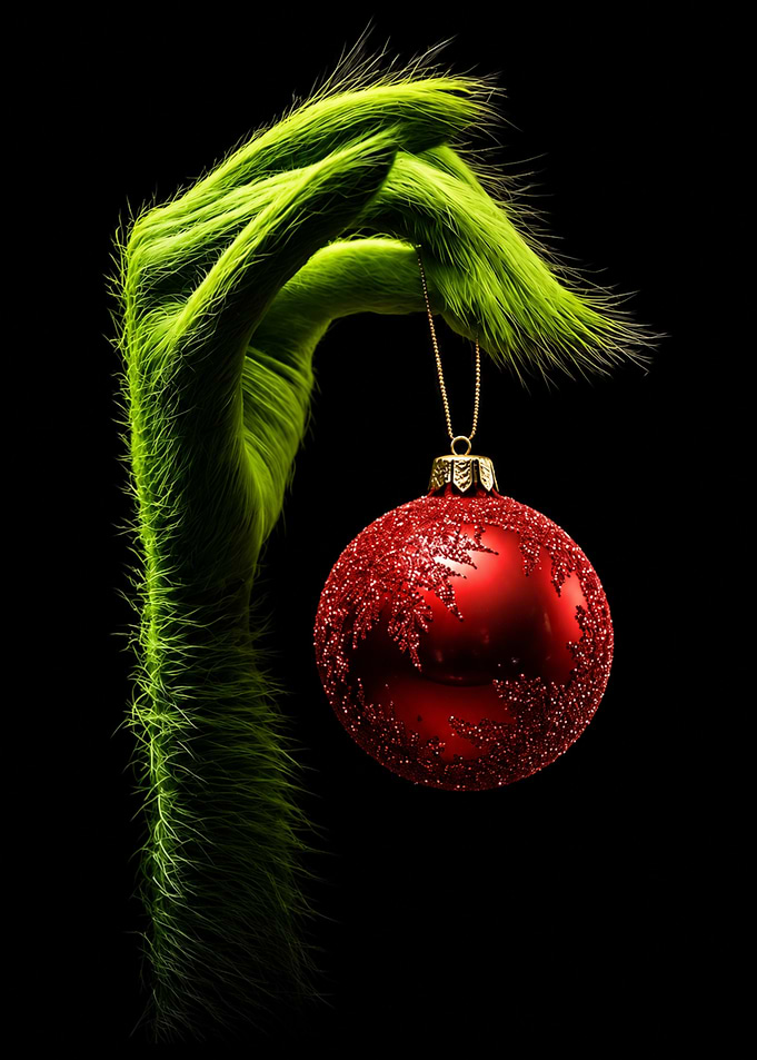 The Grinch Holding Christmas Ornament