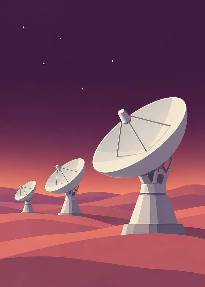 Satellite Dishes on Martian Landscape