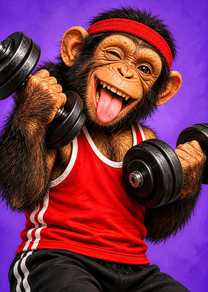 Funny Monkey Working Out with Dumbbells