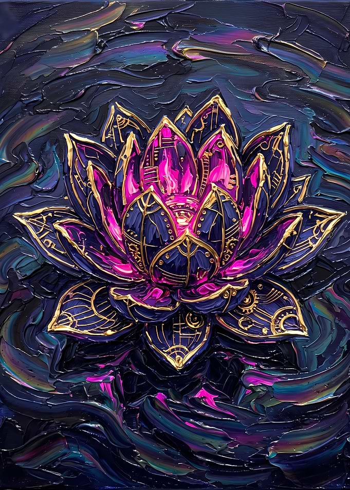 Steampunk Lotus Flower Oil Painting