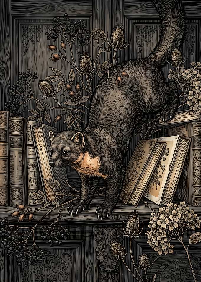 Vintage Illustration of a Pine Marten