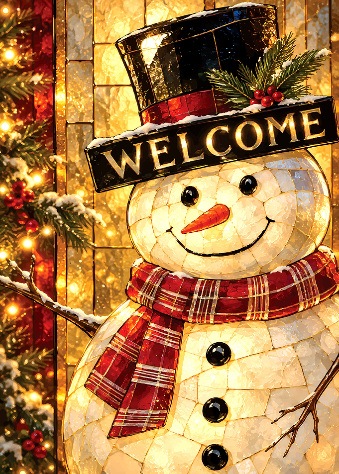 Stained Glass Welcome Snowman Decoration