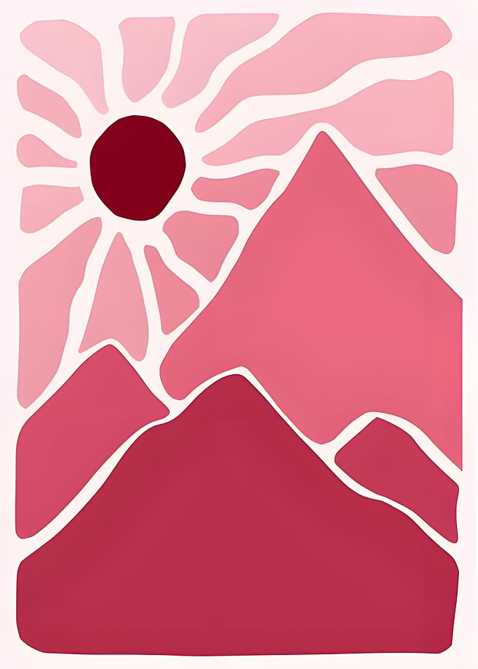 Minimalist Pink Mountain Landscape Art