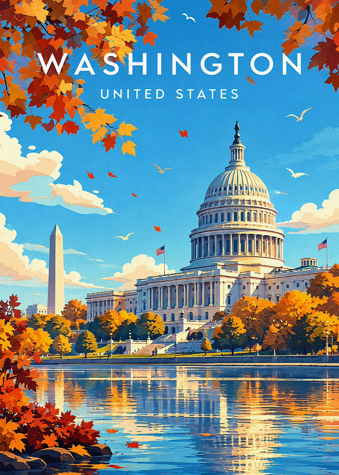 Washington DC Autumn Travel Poster