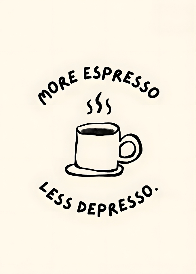 More Espresso Less Depresso Coffee Illustration