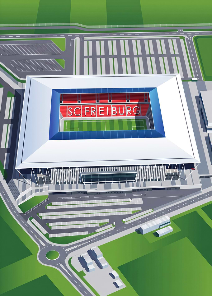 SC Freiburg Stadium Aerial Illustration