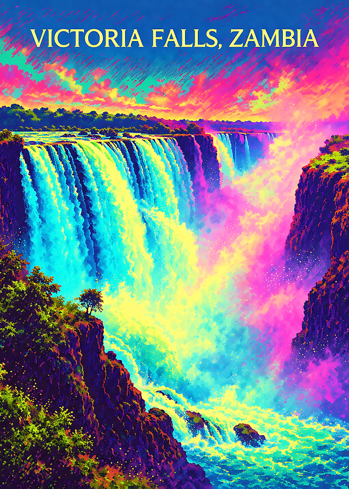 Psychedelic Victoria Falls Travel Poster