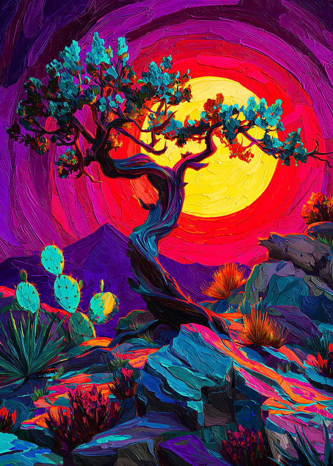 Twisted Desert Tree Beneath a Blazing Sun