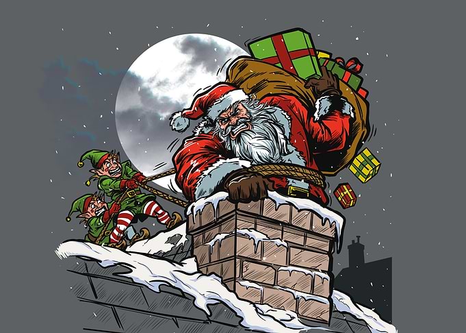 Angry Santa and Elves on Roof