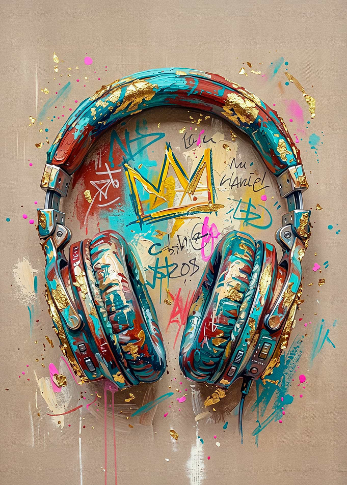 Graffiti Art Headphones with Gold Leaf