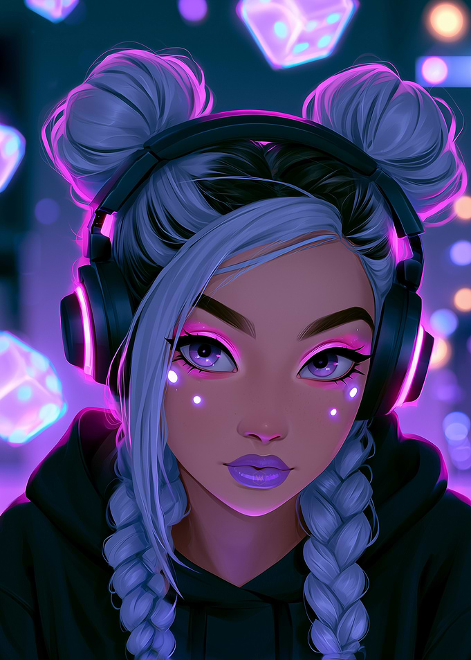 Neon Gamer Girl Portrait