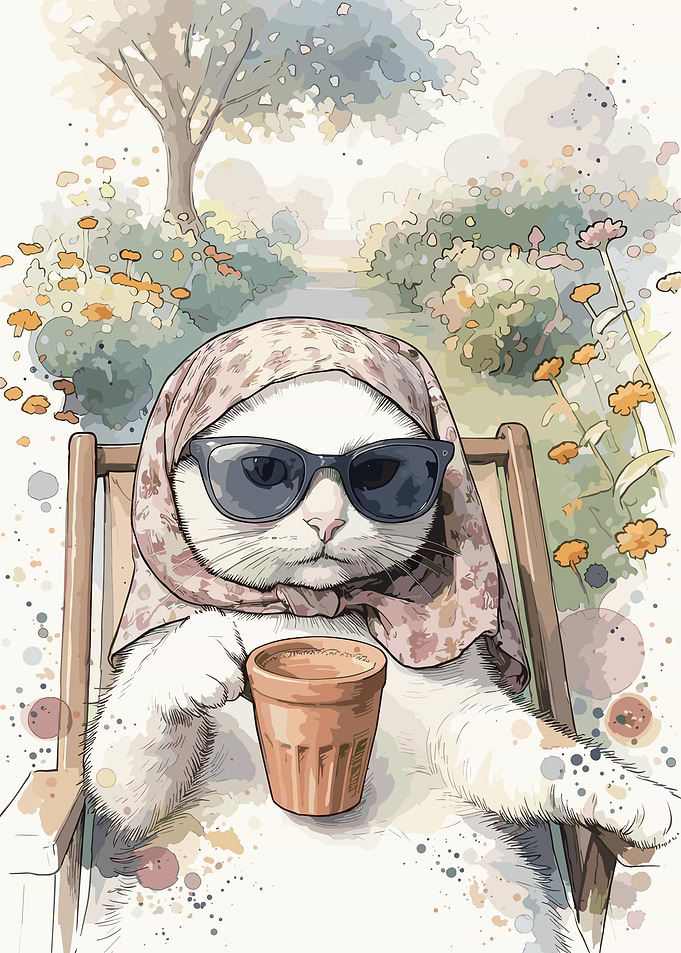 Stylish Cat Relaxing in Garden