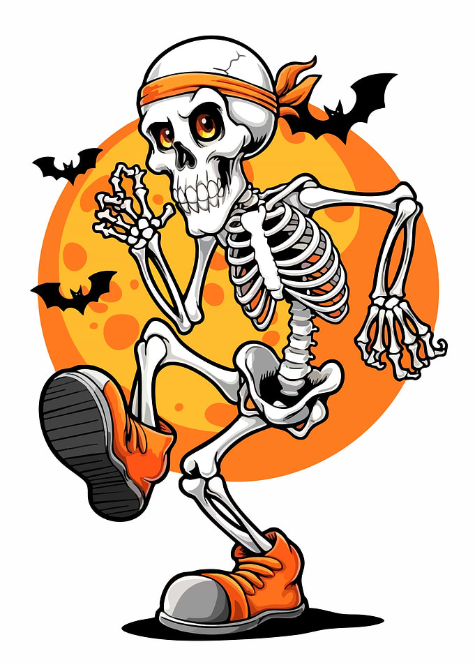 Cartoon Skeleton Running with Orange Shoes
