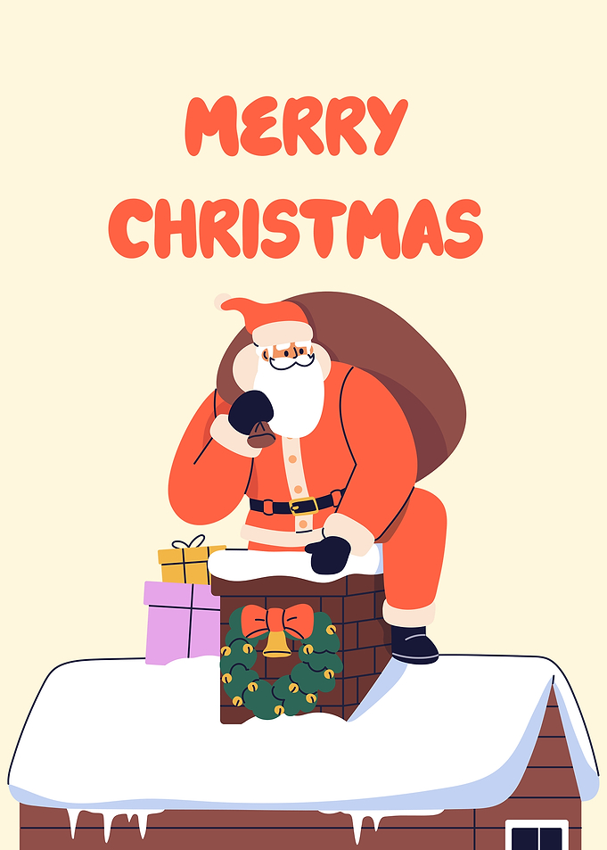 Santa Claus on Rooftop Christmas Illustration