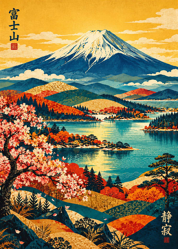 Mount Fuji and Cherry Blossoms Landscape
