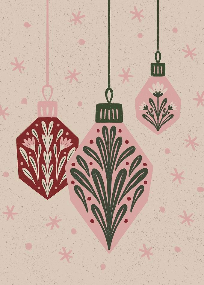 Boho Floral Christmas Ornaments Illustration