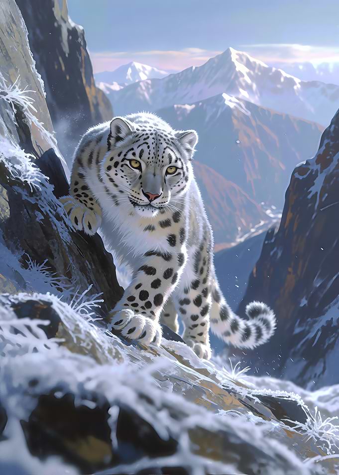 Majestic Snow Leopard in Mountains