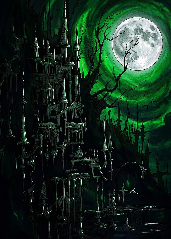 Gothic Castle Under Green Moon