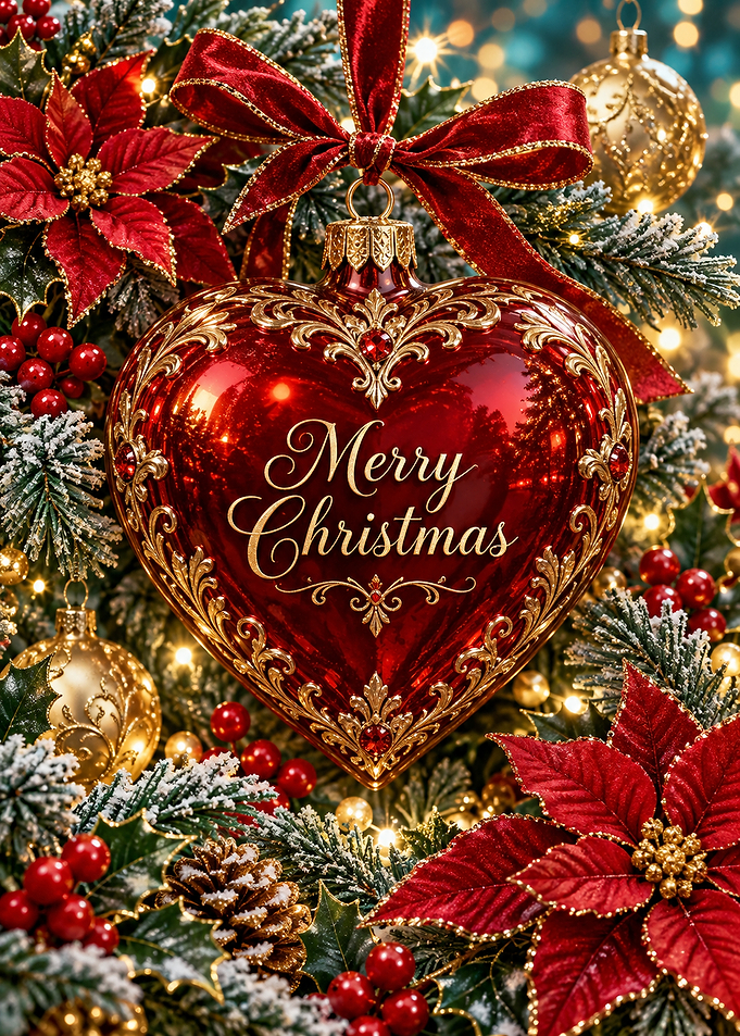 Elegant Heart-Shaped Merry Christmas Ornament