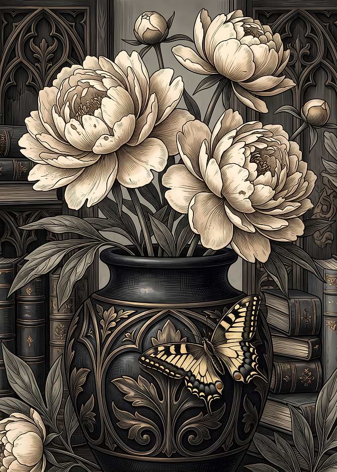 Vintage Peonies in Ornate Vase