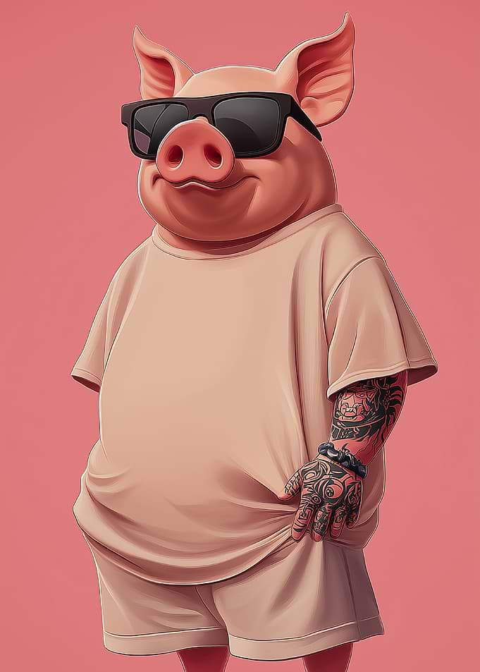 Cool Pig with Tattoos and Sunglasses