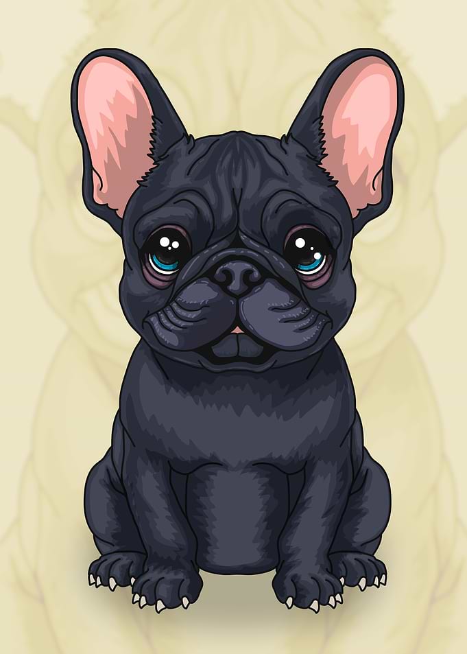 Cute Cartoon Black French Bulldog