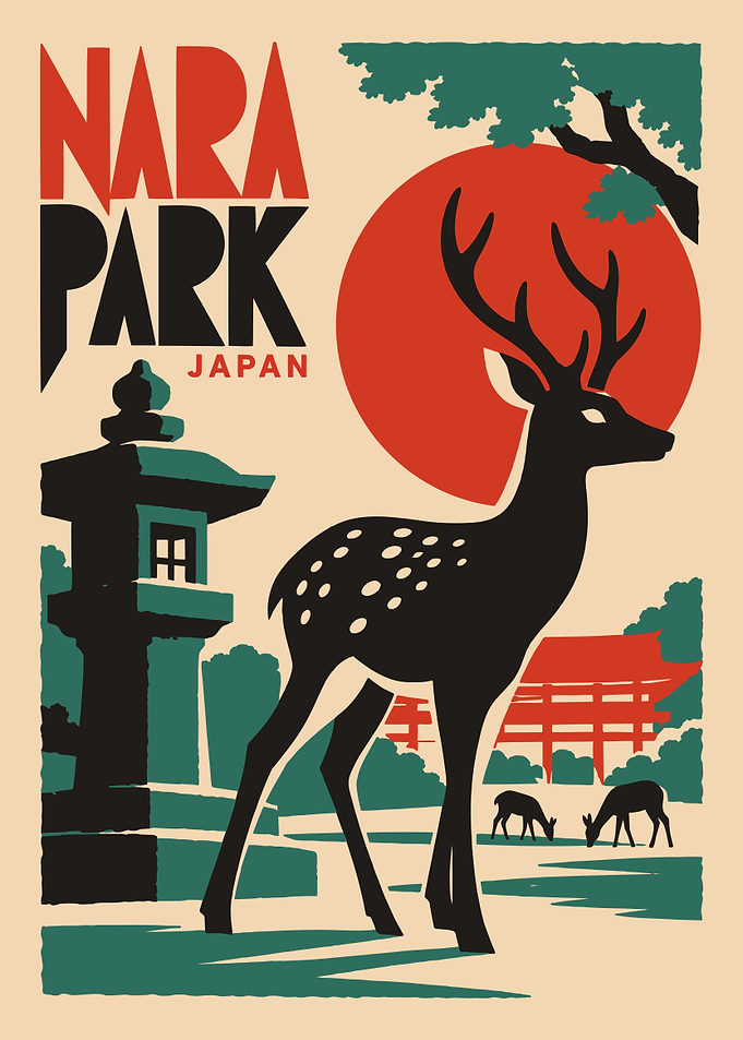Nara Park Japan Vintage Travel Poster
