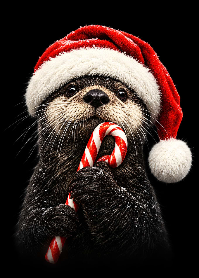 Cute Otter Wearing Santa Hat