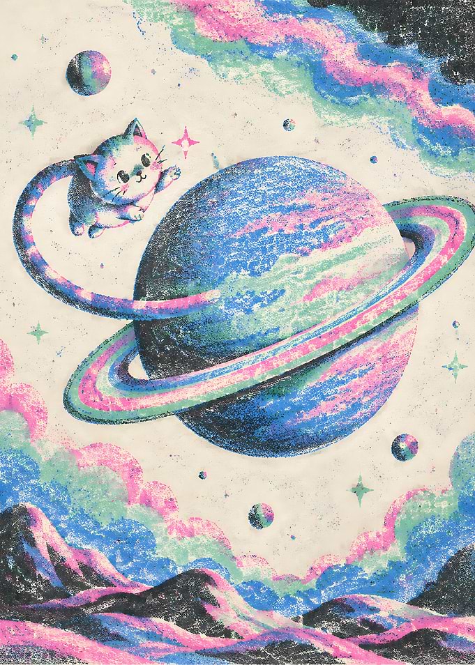 Cute Cat Floating in Space
