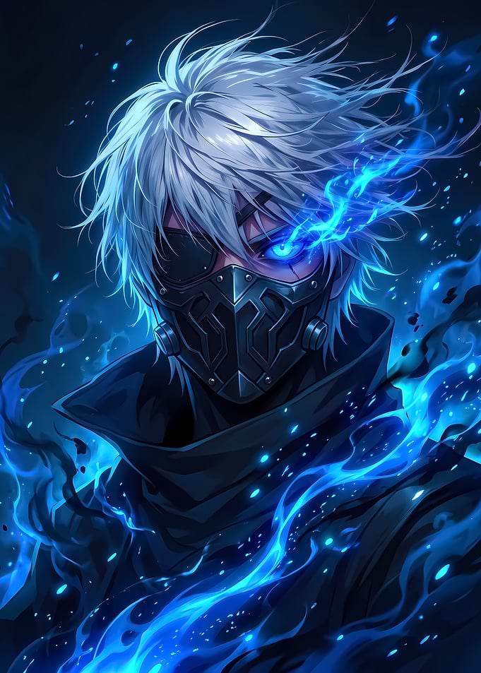 Anime Character with Blue Fire Aura