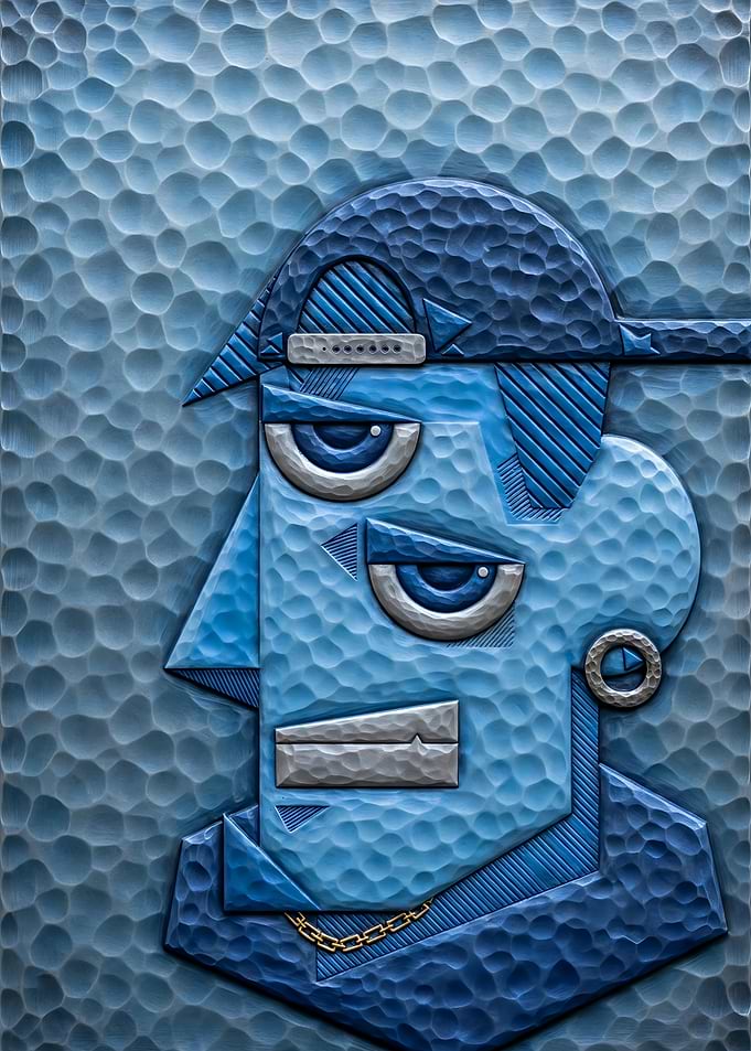 Blue Stylized Carved Portrait