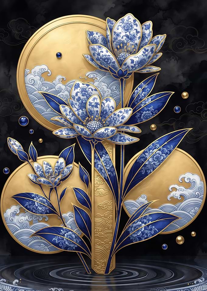 Blue and White Porcelain Floral Art